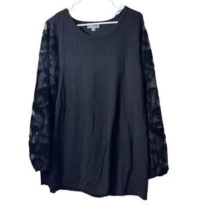 JM Collection Women's Black Velvet burnout WhimsyGoth Sleeve Sweater Size L